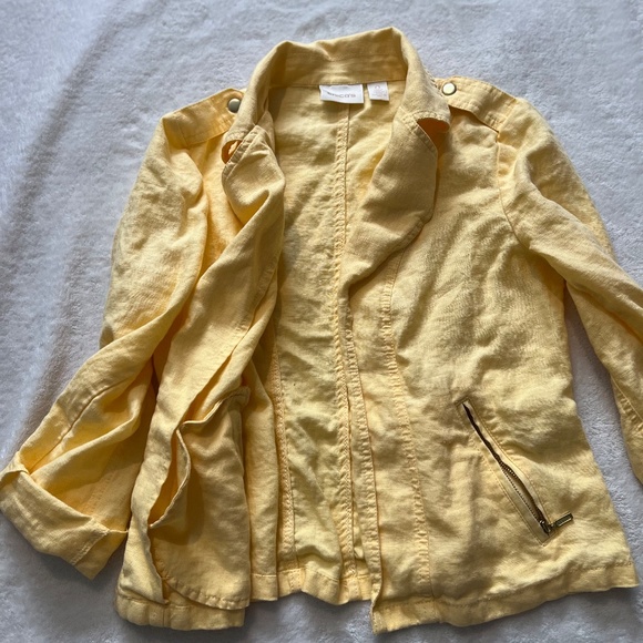 Chico's Yellow Linen Open Front Blazer - Picture 7 of 9